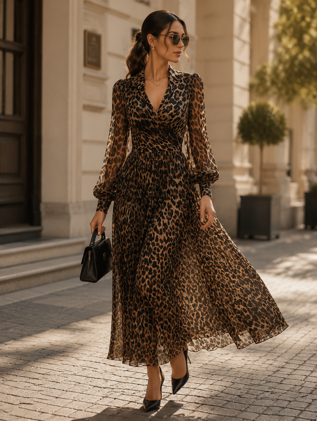 Imara | Leopard Print Long Sleeve Maxi Dress