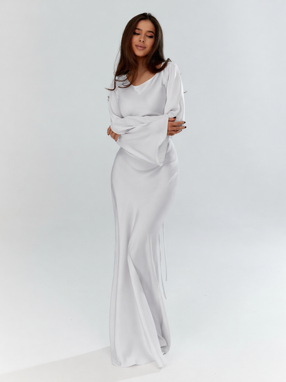 Seravelle | Satin Long Sleeve Maxi Dress