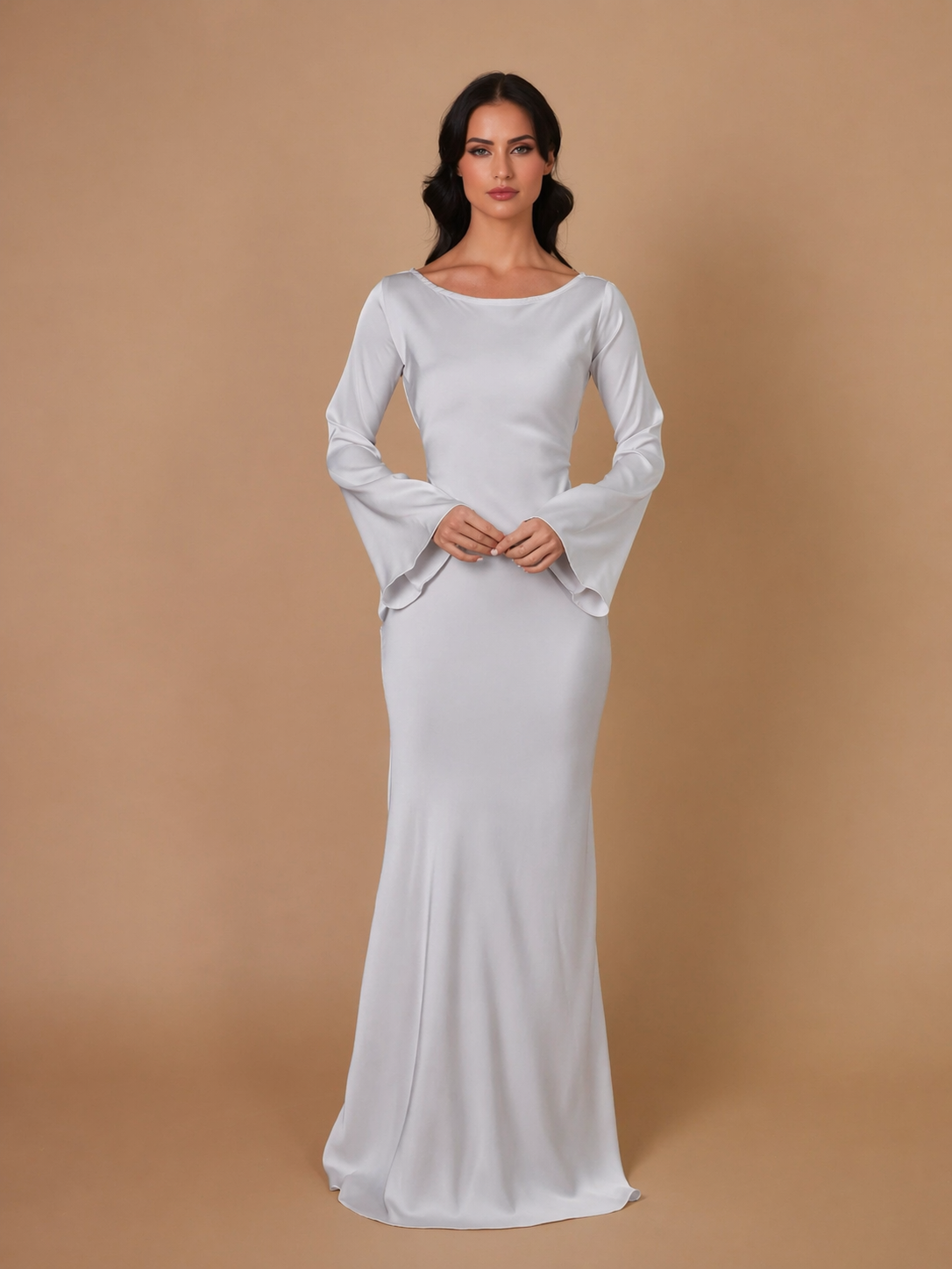 Seravelle | Satin Long Sleeve Maxi Dress
