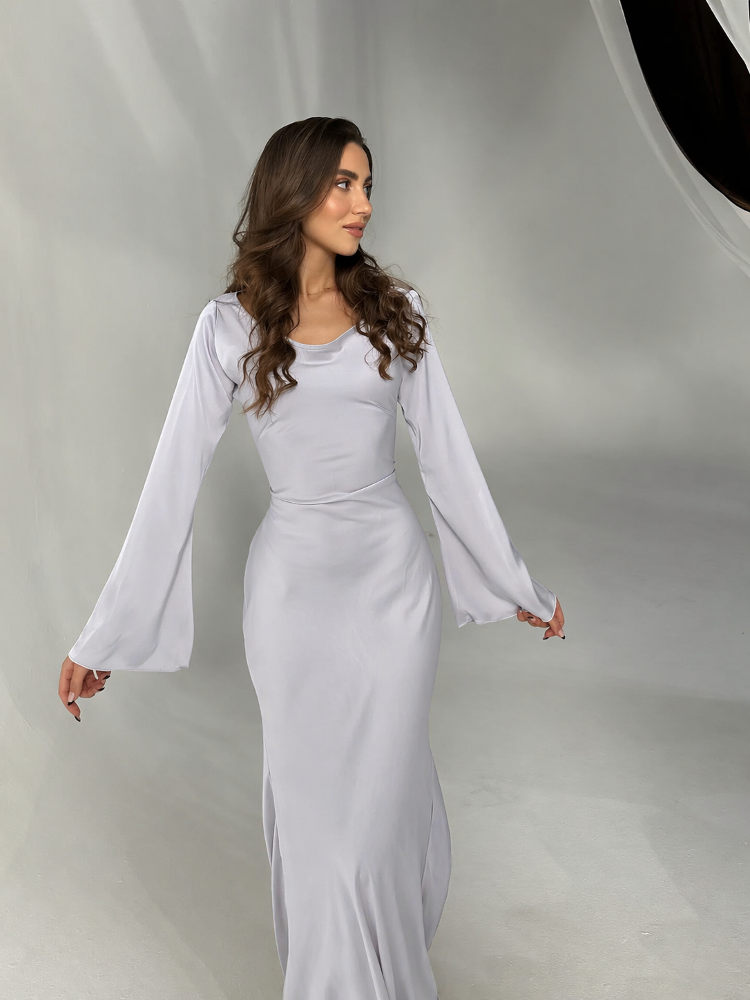 Seravelle | Satin Long Sleeve Maxi Dress