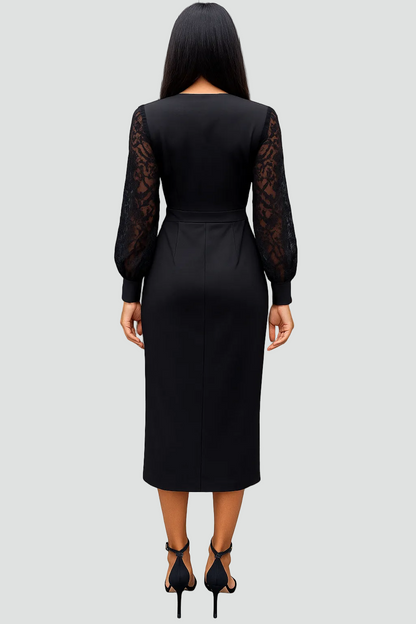 Celestine | V-Neck Lace Sleeve Midi Dress