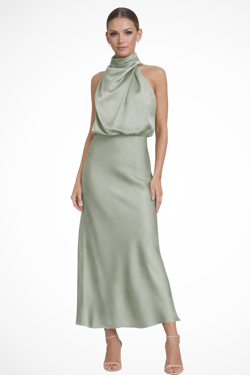 Amelina | Satin Halter Midi Dress