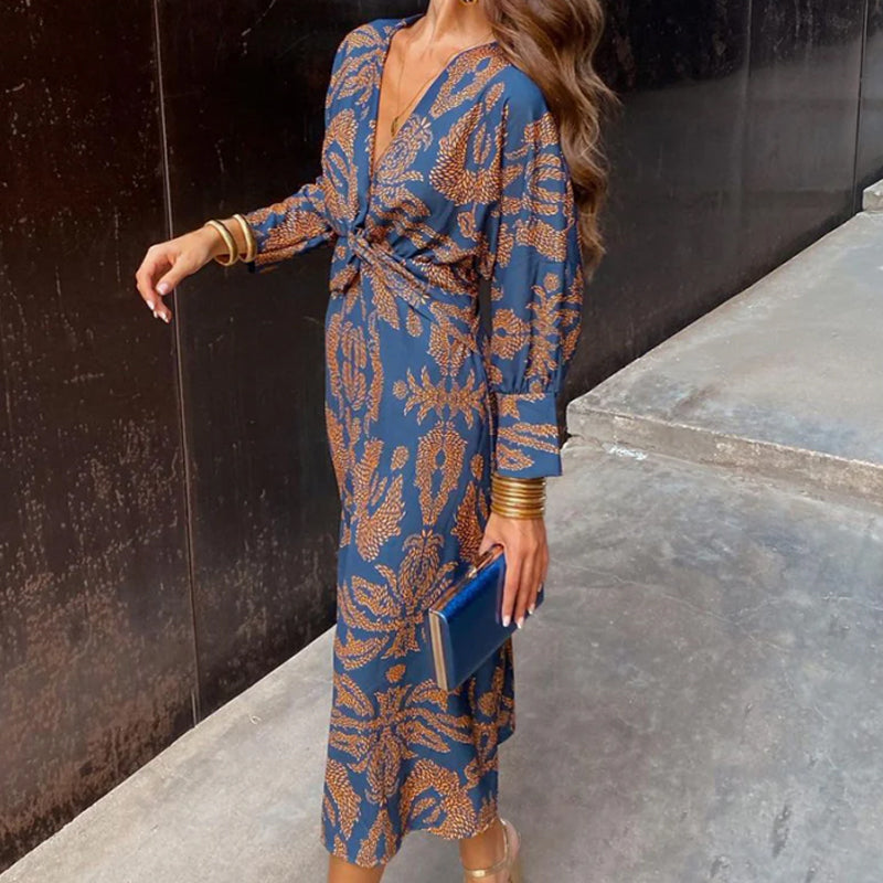 Seraphina | Draped Long Sleeve Wedding Guest Midi Dress