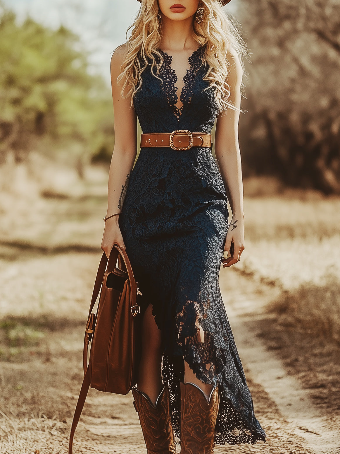 Isadora | V-Neck Lace Midi Dress