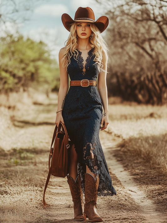 Isadora | V-Neck Lace Midi Dress