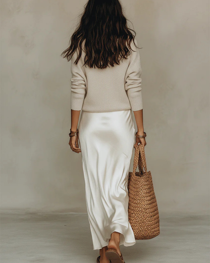 Tamara | Satin Skirt & Knit Top Two-Piece Set