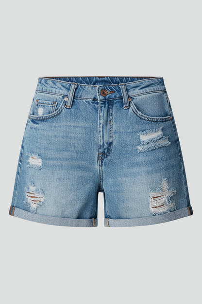 Charla | Distressed Fringe Denim Shorts