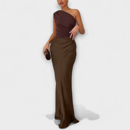 Vivienne | One Shoulder Pleated Asymmetric Prom Maxi Dress