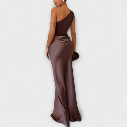 Vivienne | One Shoulder Pleated Asymmetric Prom Maxi Dress