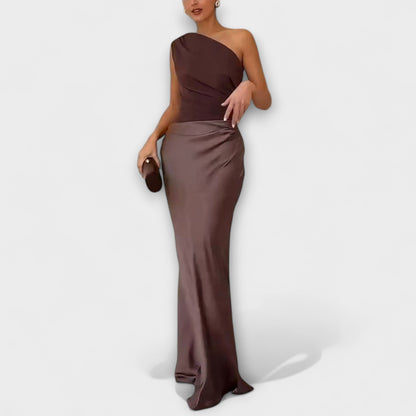 Vivienne | One Shoulder Pleated Asymmetric Prom Maxi Dress