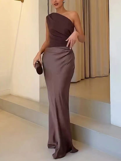 Zafira | One-Shoulder Pleated Wedding Guest Maxi Dress