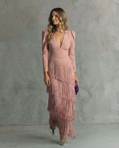 Greta | Fringe-Sleeve Midi Dress