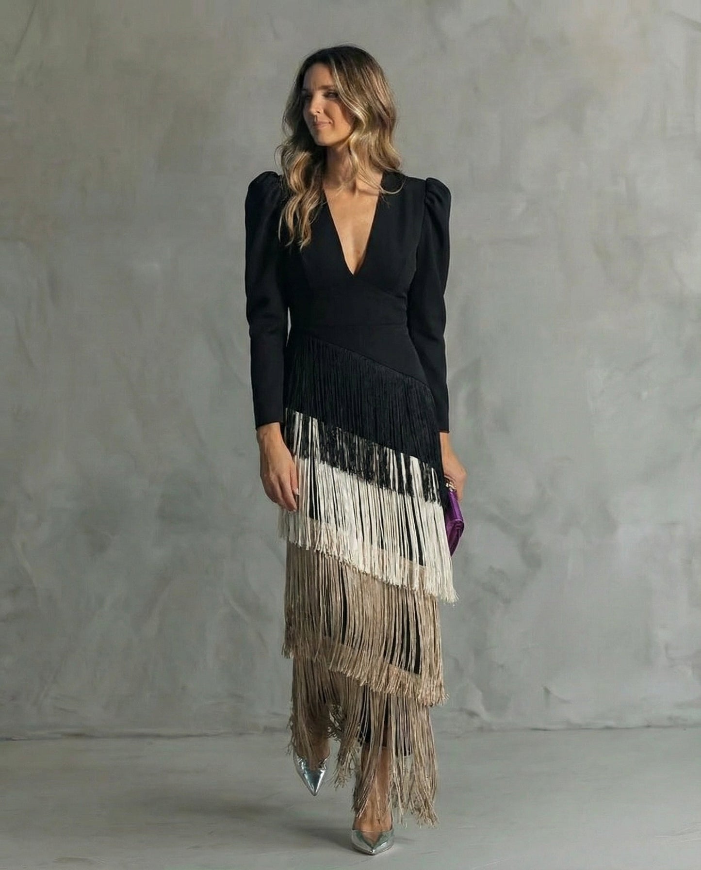 Greta | Fringe-Sleeve Midi Dress