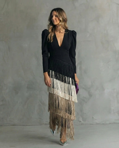 Greta | Fringe-Sleeve Midi Dress