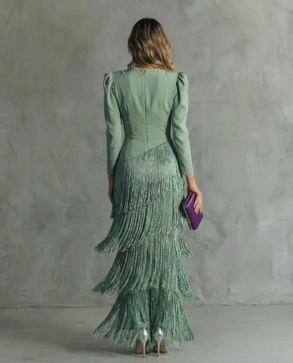 Greta | Fringe-Sleeve Midi Dress