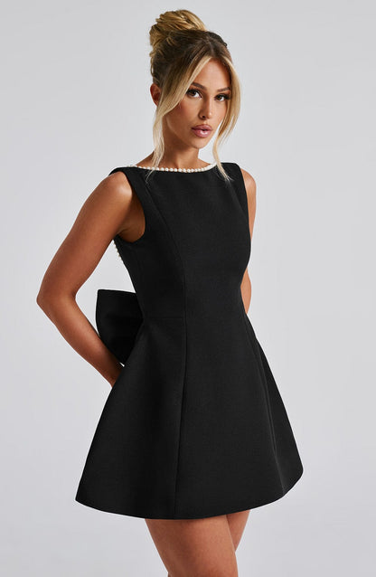 Linnea | Pearl-Trim Bow-Back Mini Dress