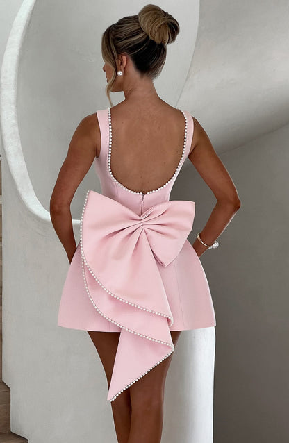 Linnea | Pearl-Trim Bow-Back Mini Dress