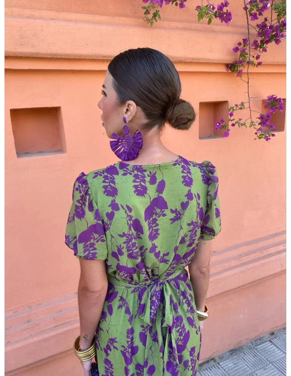 Kiera | Printed V Neck Midi Dress