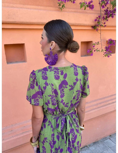 Kiera | Printed V Neck Midi Dress