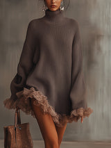 Liv | Ruffle Hem High-Neck Knit Sweater Dress