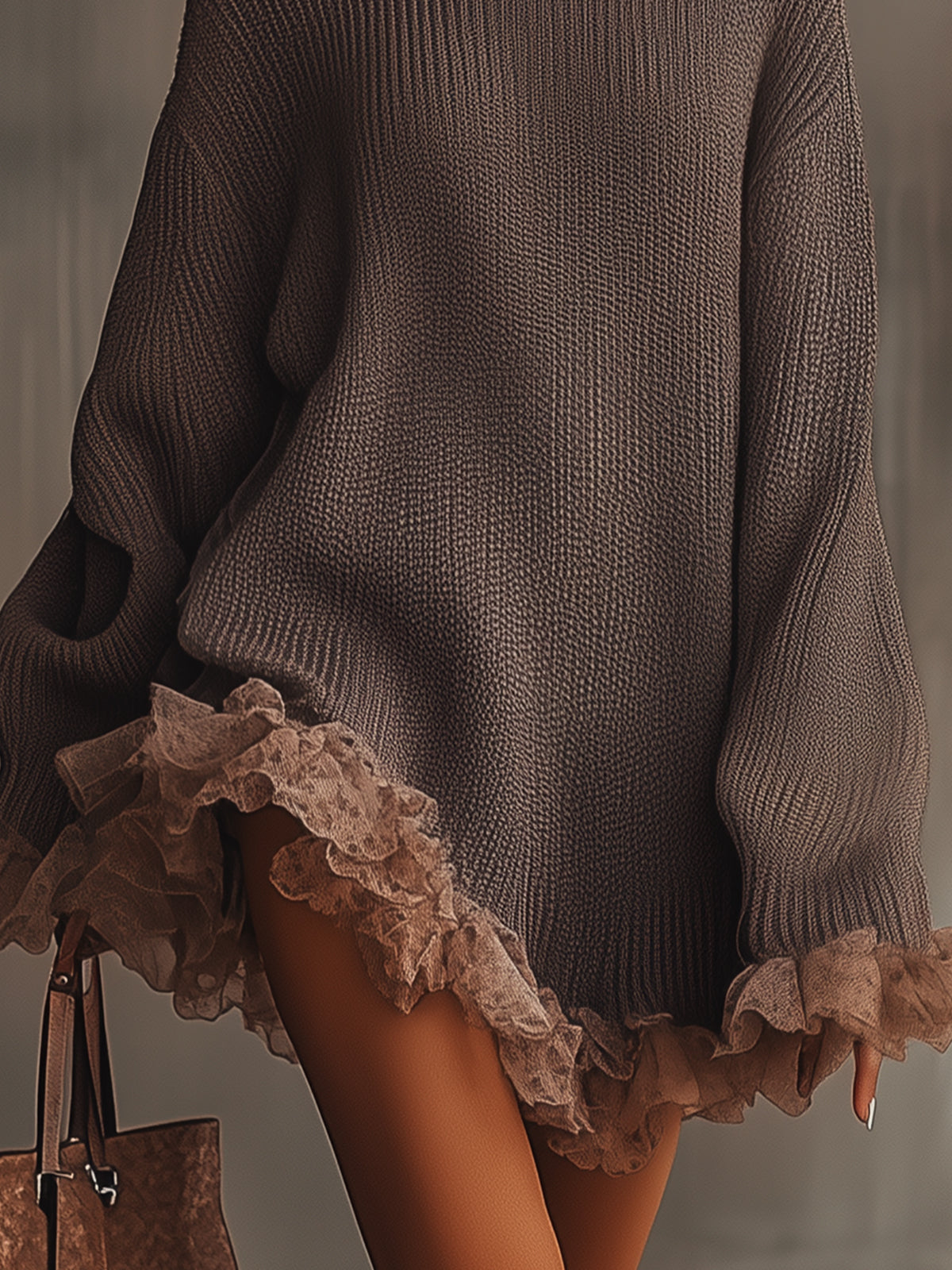 Liv | Ruffle Hem High-Neck Knit Sweater Dress
