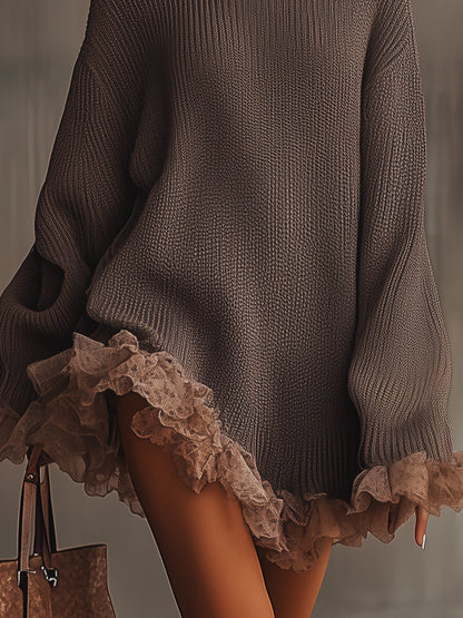 Liv | Ruffle Hem High-Neck Knit Sweater Dress