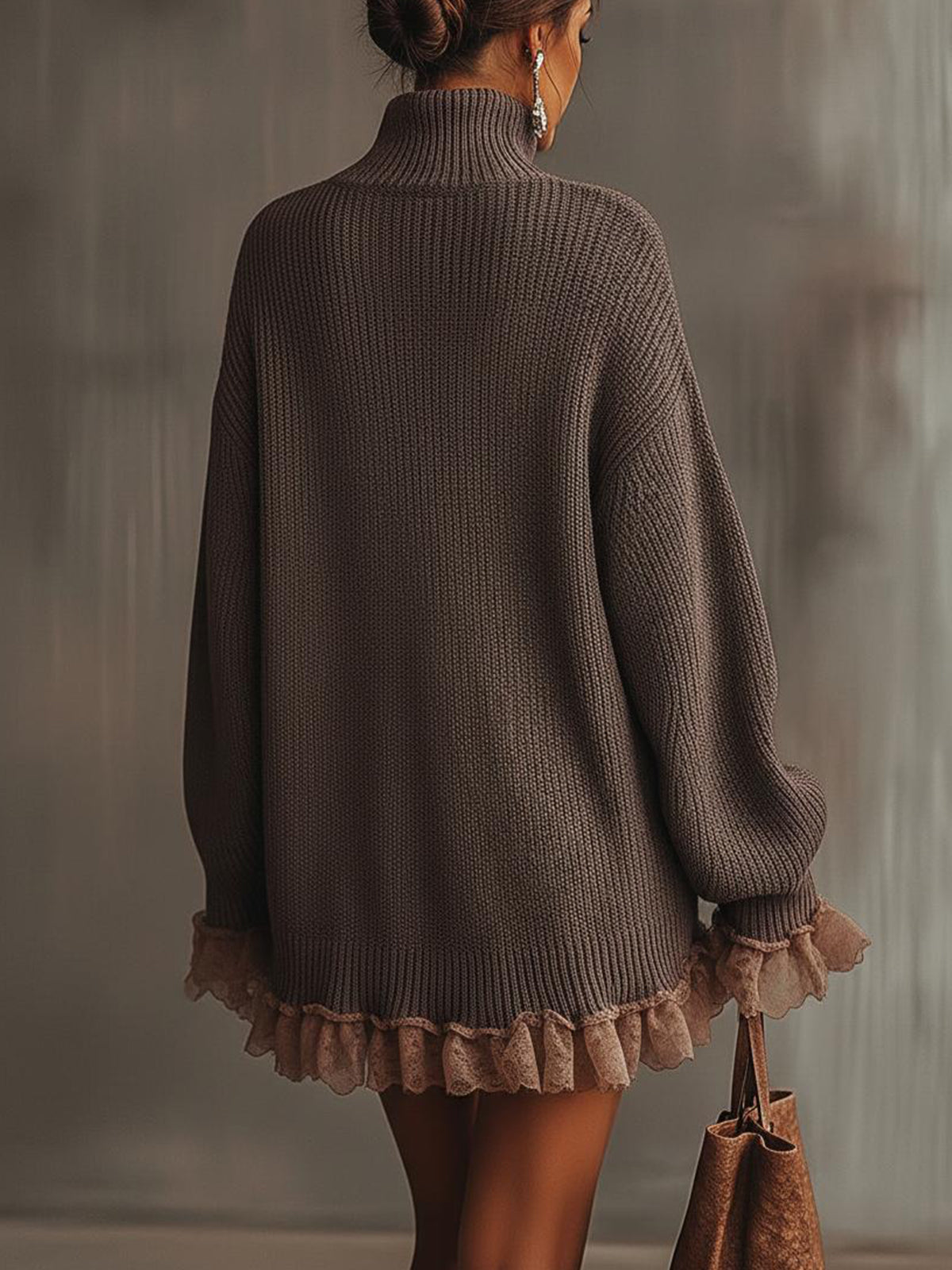 Liv | Ruffle Hem High-Neck Knit Sweater Dress