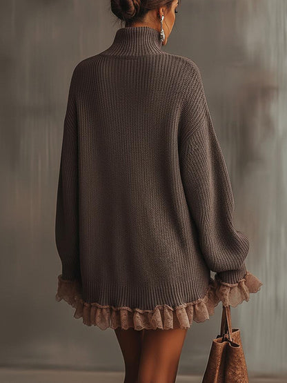 Liv | Ruffle Hem High-Neck Knit Sweater Dress