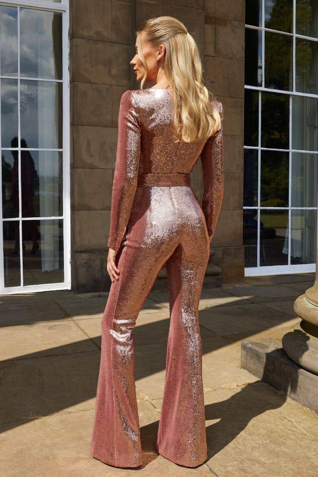 Faline | Sparkly Flared-Leg Jumpsuit