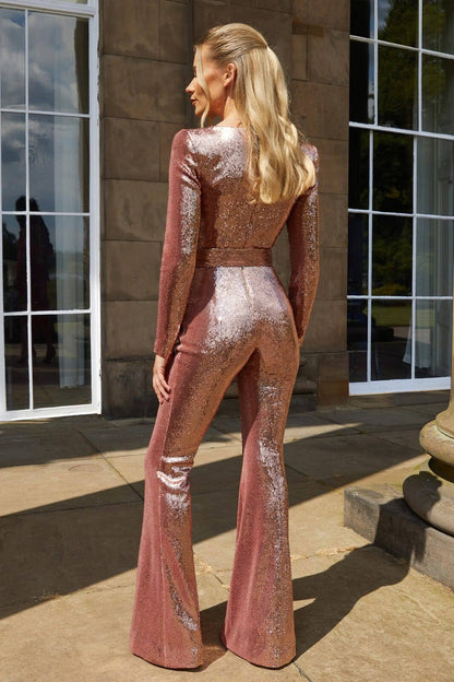 Faline | Sparkly Flared-Leg Jumpsuit