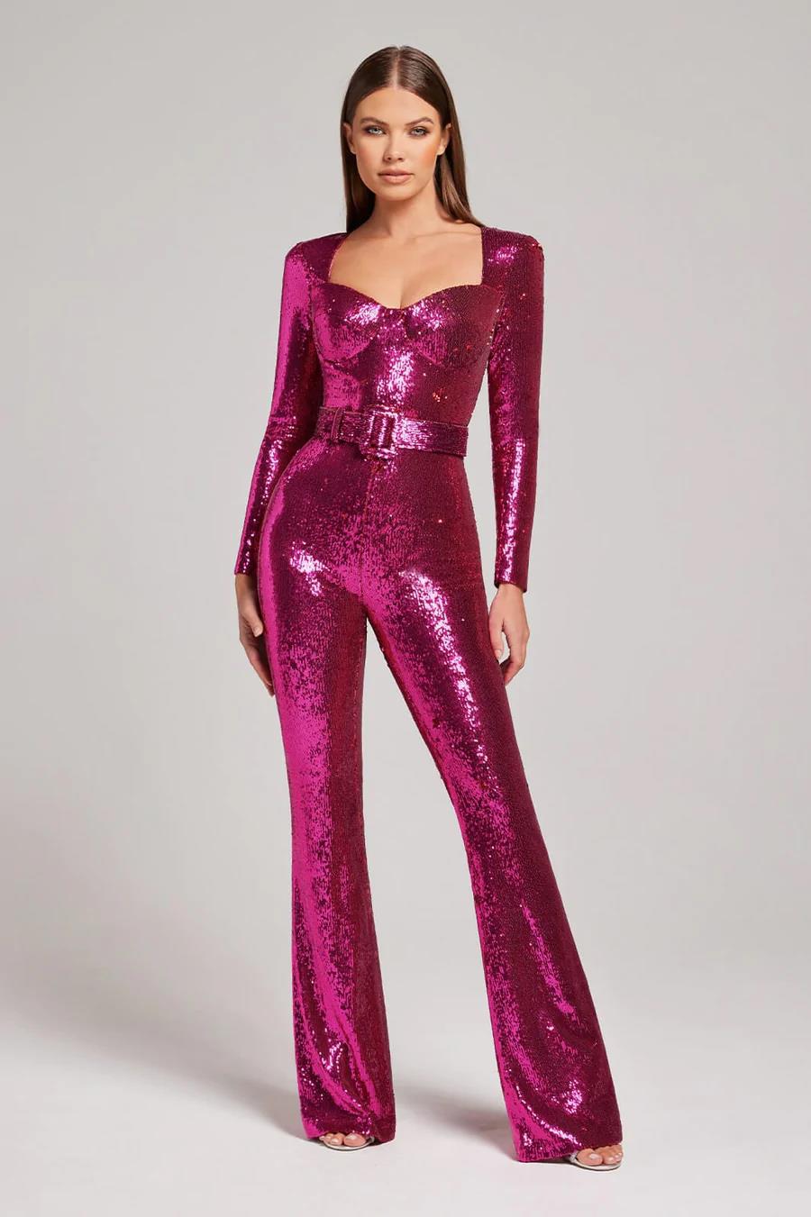 Faline | Sparkly Flared-Leg Jumpsuit