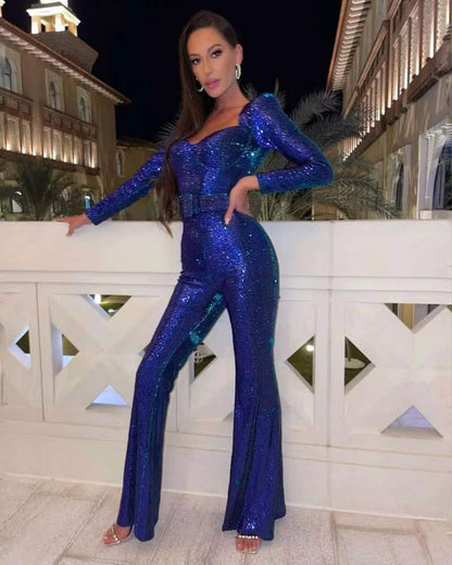 Faline | Sparkly Flared-Leg Jumpsuit