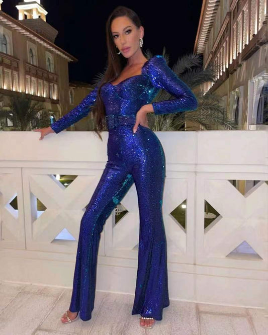 Faline | Sparkly Flared-Leg Jumpsuit