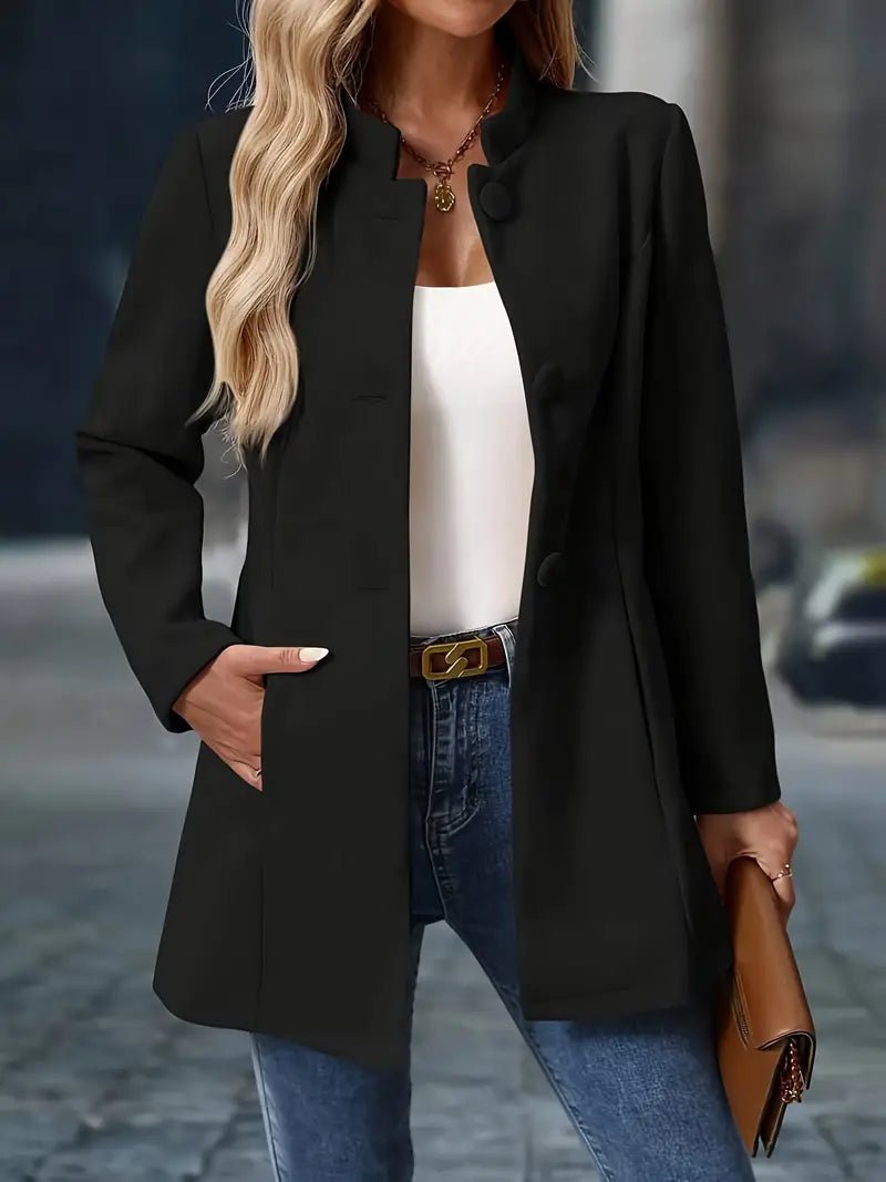 Halina | Stand-Collar Wool Blend Midi Coat