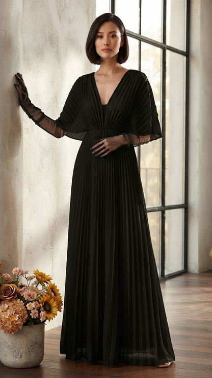 Yvaine | Pleated V-Neck Wedding Guest Maxi Dress