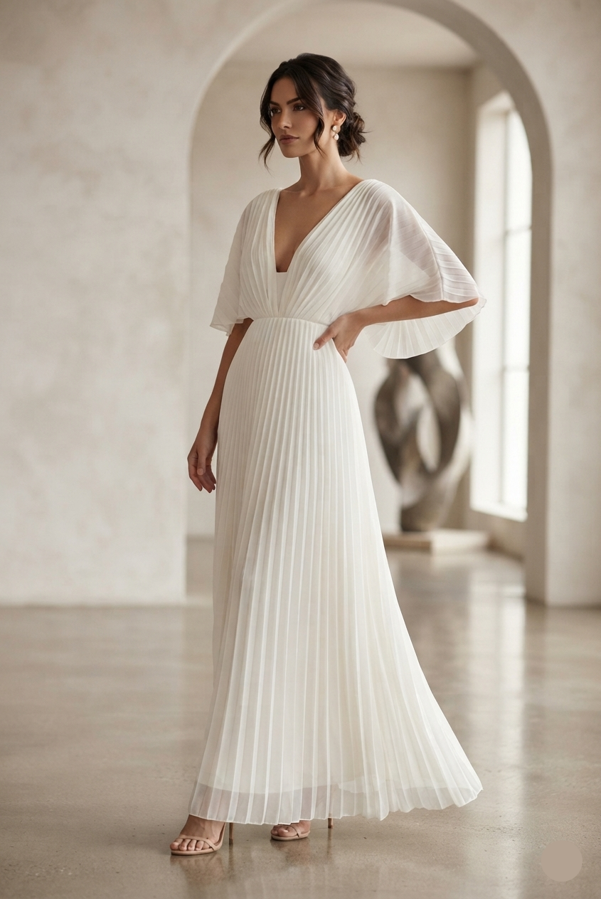 Yvaine | Pleated V-Neck Wedding Guest Maxi Dress