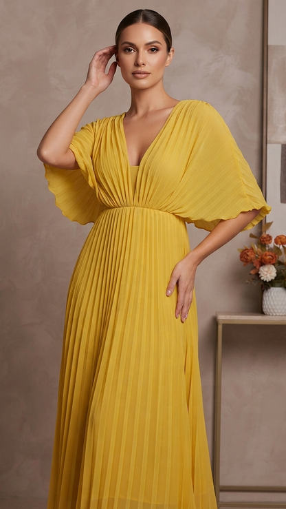 Yvaine | Pleated V-Neck Wedding Guest Maxi Dress