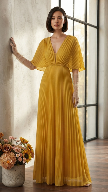 Yvaine | Pleated V-Neck Wedding Guest Maxi Dress