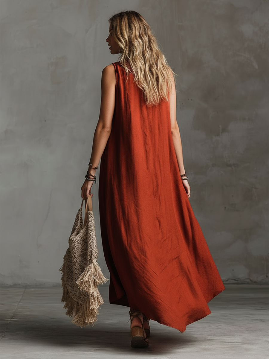 Zélie | Button-Front Lace Trim Maxi Dress