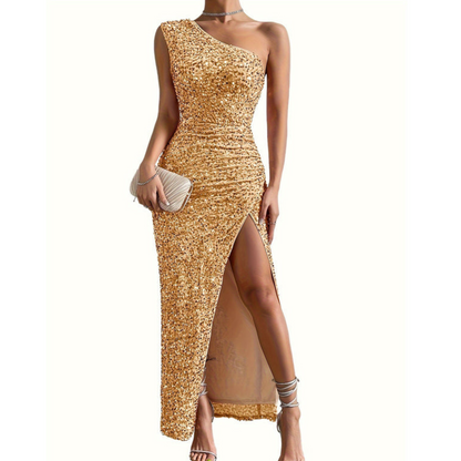 Celestria | Glitter Off-Shoulder Maxi Dress