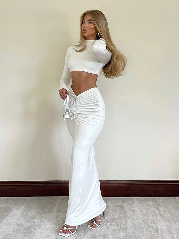 Cordelia | Turtleneck Top and Pleated Maxi Skirt Set