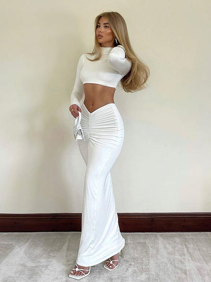Cordelia | Turtleneck Top and Pleated Maxi Skirt Set