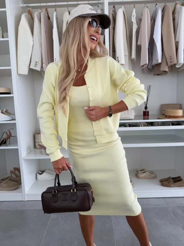 Faye | Ribbed Midi Dress and Cardigan Set