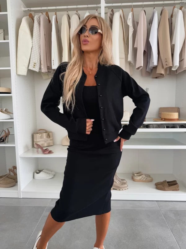 Faye | Ribbed Midi Dress and Cardigan Set