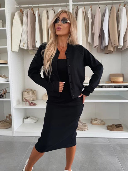Faye | Ribbed Midi Dress and Cardigan Set