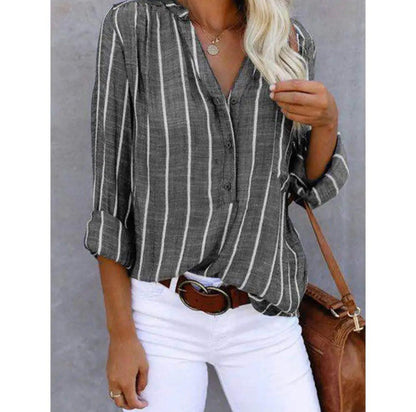 Maren | Rust Striped Button Front Blouse