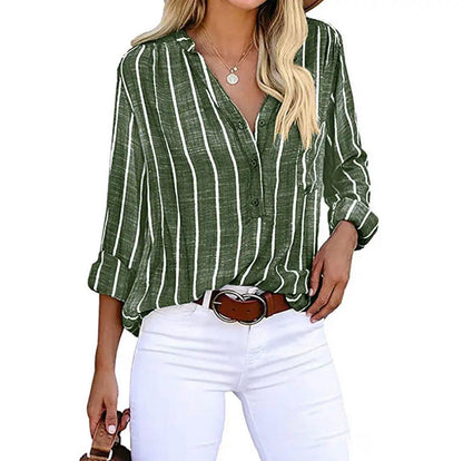 Maren | Rust Striped Button Front Blouse
