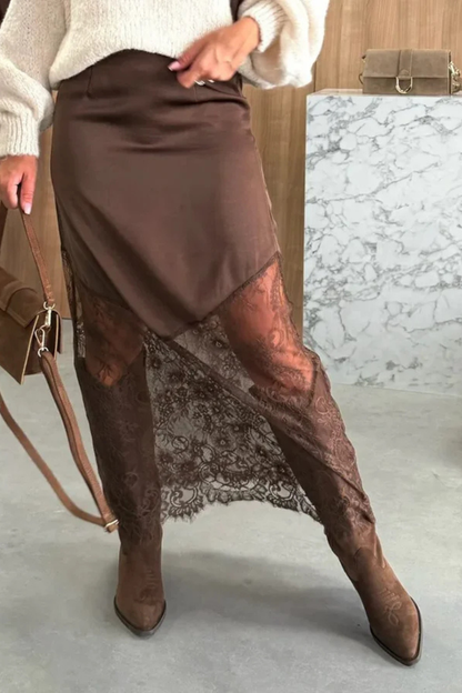 Isella | Lace-Trim Asymmetric Maxi Skirt