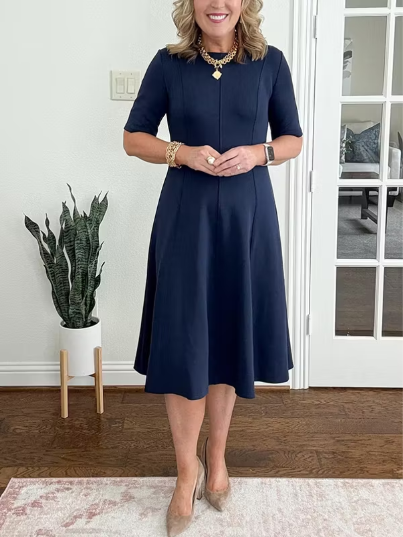 Lorette | Cinched Waist Half-Sleeve Midi Dress