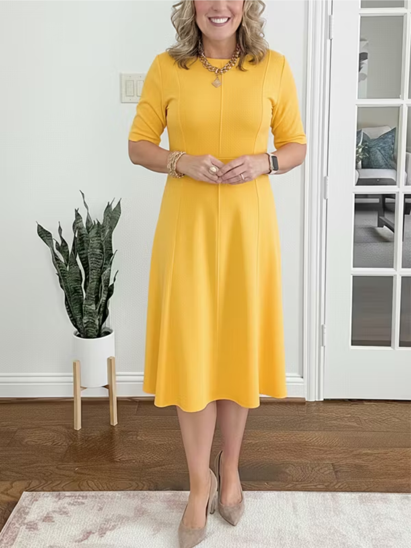 Lorette | Cinched Waist Half-Sleeve Midi Dress